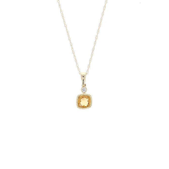 Ladies 14kt Yellow Gold 0.56ct Citrine and 0.03ct Diamond Pendant