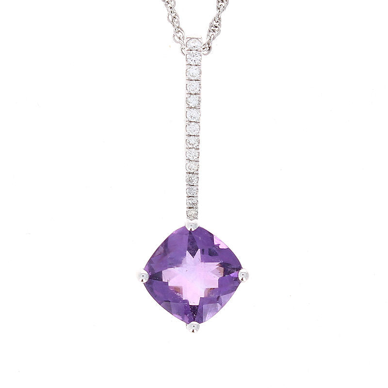 Ladies 14kt White Gold 1.73ct Amethyst and Diamond Pendant
