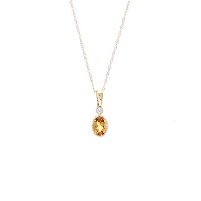 Ladies 14kt Yellow Gold 0.45ct Citrine and 0.03ct Diamond Pendant