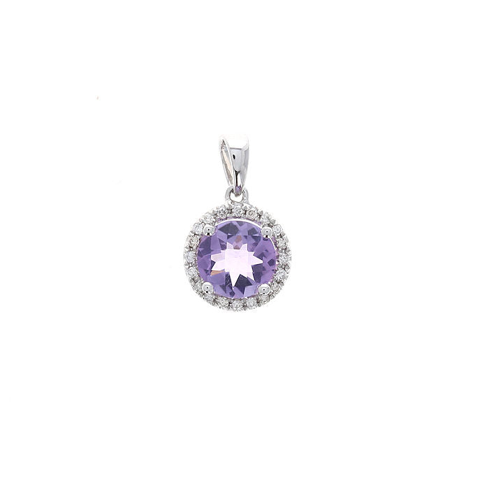 Ladies 14kt White Gold 0.99ct Amethyst and 0.10cts Diamond Pendant