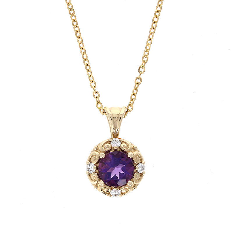 Ladies 14kt Yellow Gold 0.70cts Amethyst and 0.13cts Diamond Pendant