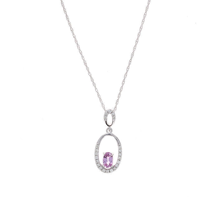 Ladies 14kt White Gold 0.30ct Pink Sapphire and 0.10ct Emerald Pendant