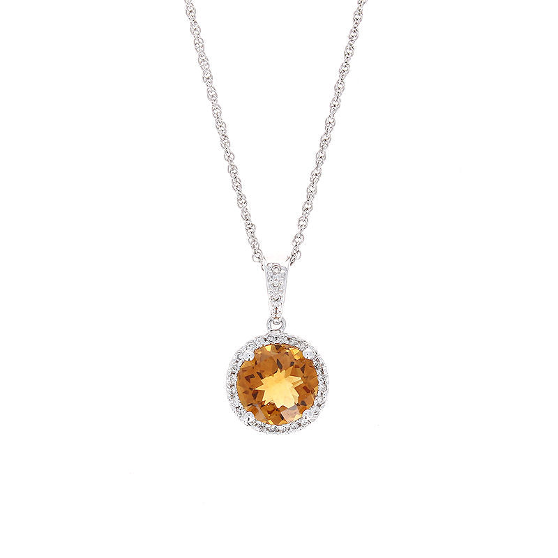 Ladies 14kt White Gold 1.95ct Citrine and 0.16cts Diamond Pendant