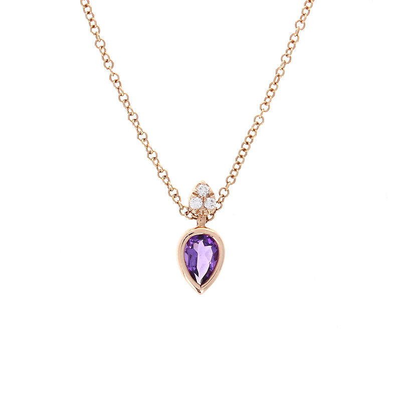 Ladies 14kt Rose Gold 0.32ct Amethyst and Diamond Pendant