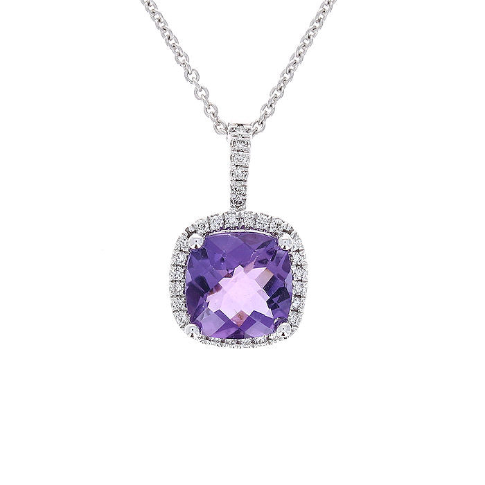 Ladies 14kt White Gold 2.03ct Amethyst and 0.15cts Diamond Pendant