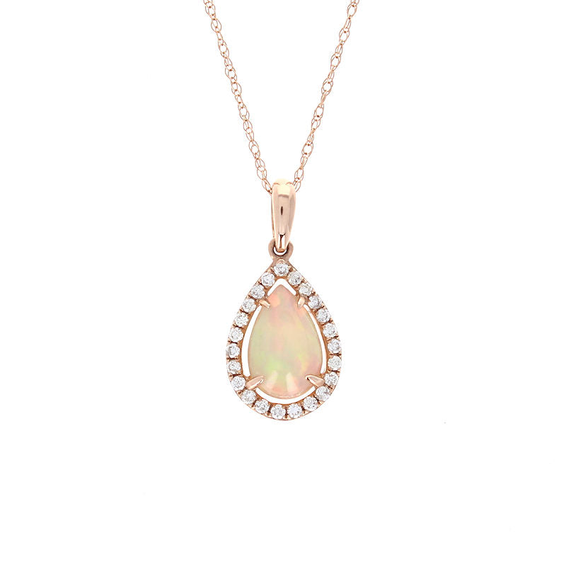 Ladies 14kt Rose Gold 0.75ct Opal and 0.14cts Diamond Pendant