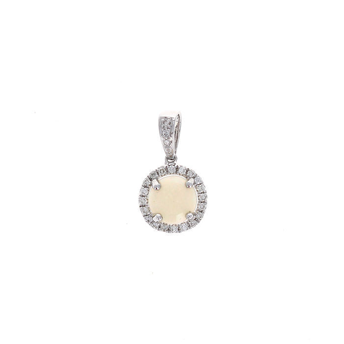 Ladies 14kt White Gold 0.59ct Opal and 0.13cts Diamond Pendant