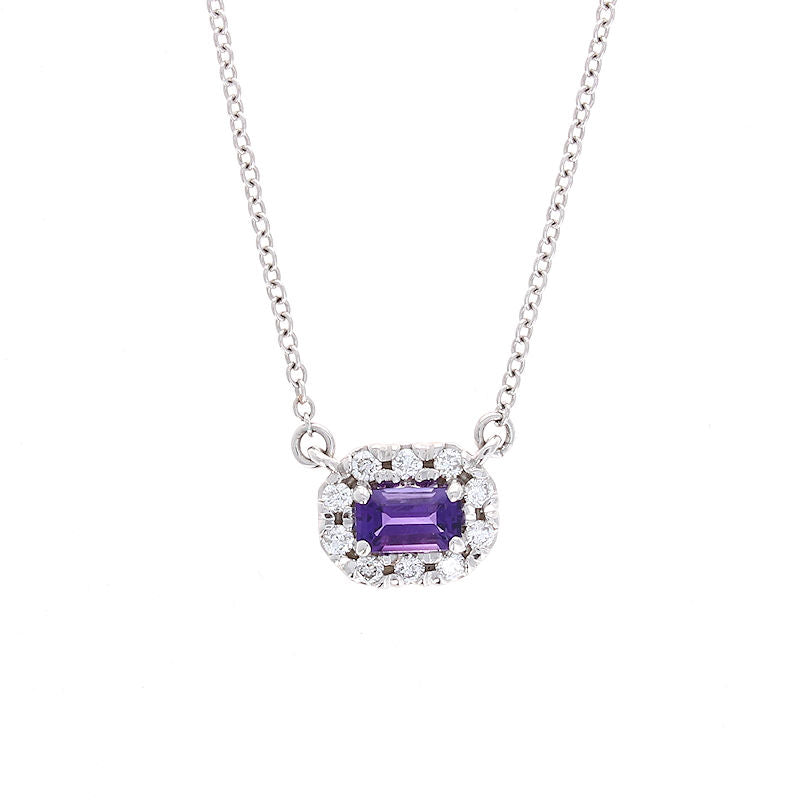 Ladies 14kt White Gold 0.28ct Amethyst and 0.125cts Diamond Pendant