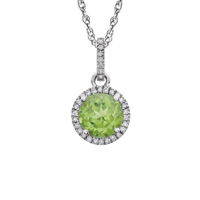 Ladies 14kt White Gold 1.45ct Peridot and 0.10cts Diamond Pendant