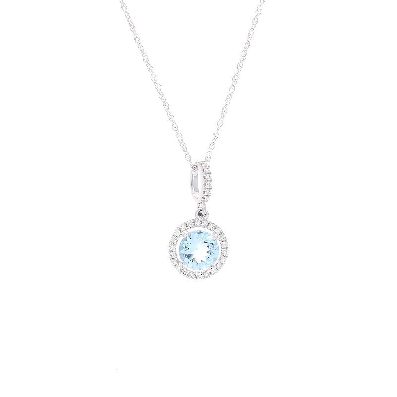 Ladies 14kt White Gold 0.75ct Aquamarine and 0.11cts Diamond Pendant