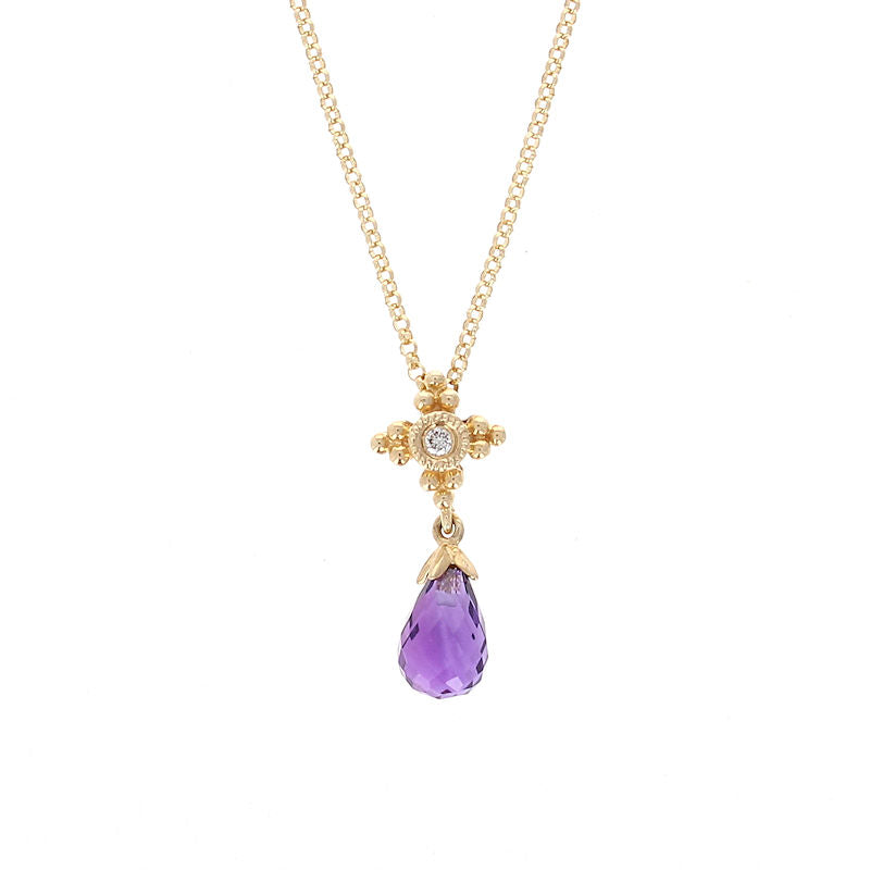 Ladies 14kt Yellow Gold 1.15ct Amethyst and Diamond Pendant