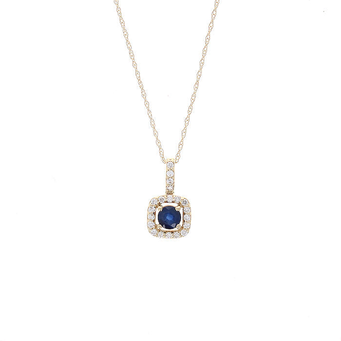 Ladies 14kt Yellow Gold 0.35ct Blue Sapphire and 0.14cts Diamond Pendant