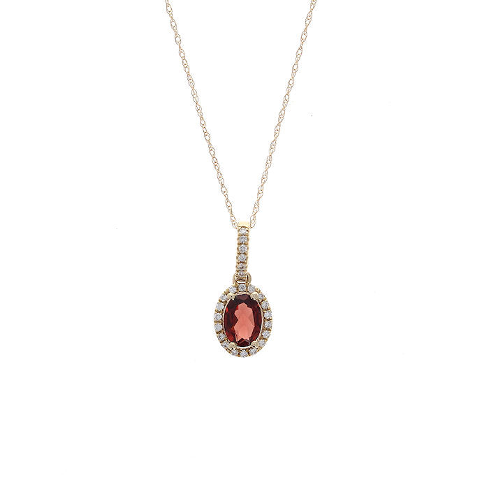 Ladies 14kt Yellow Gold 0.90ct Garnet and 0.12cts Diamond Pendant
