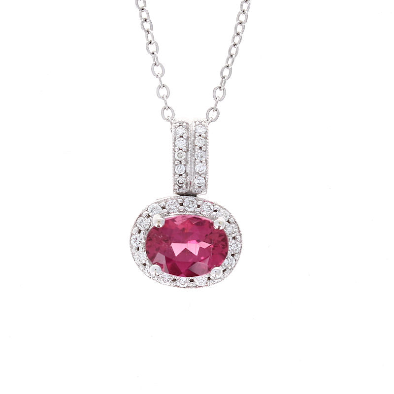 Ladies 14kt White Gold 0.92ct Tourmaline and Diamond Pendant