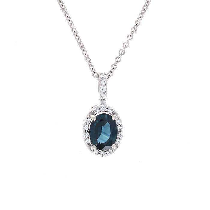 Ladies 14kt White Gold 1.02ct Sapphire And 0.04cts Diamond Pendant