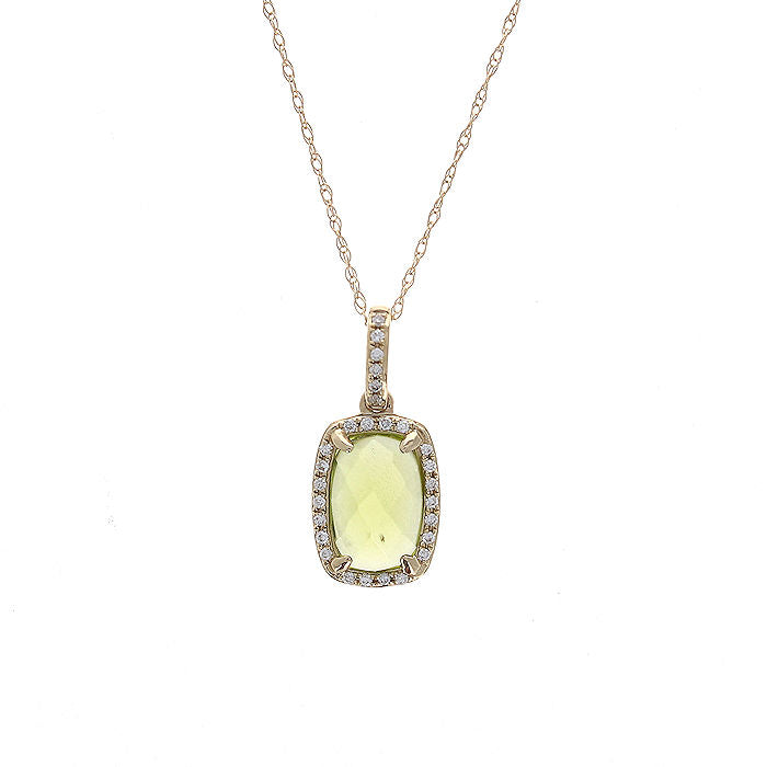 Ladies 14kt Yellow Gold 1.80ct Peridot and 0.11cts Diamond Pendant