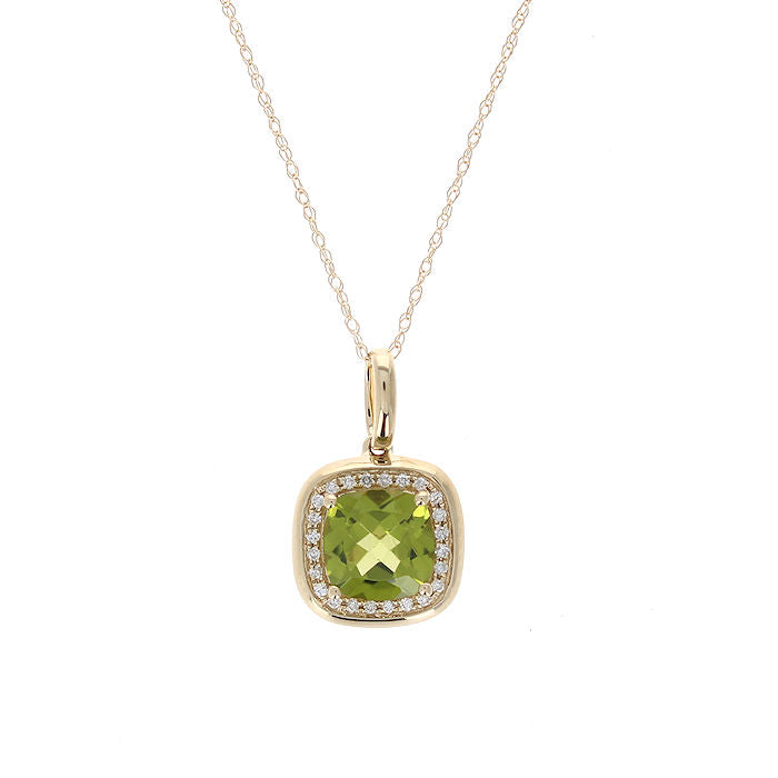 Ladies 14kt Yellow Gold 1.45ct Peridot and 0.08cts Diamond Pendant