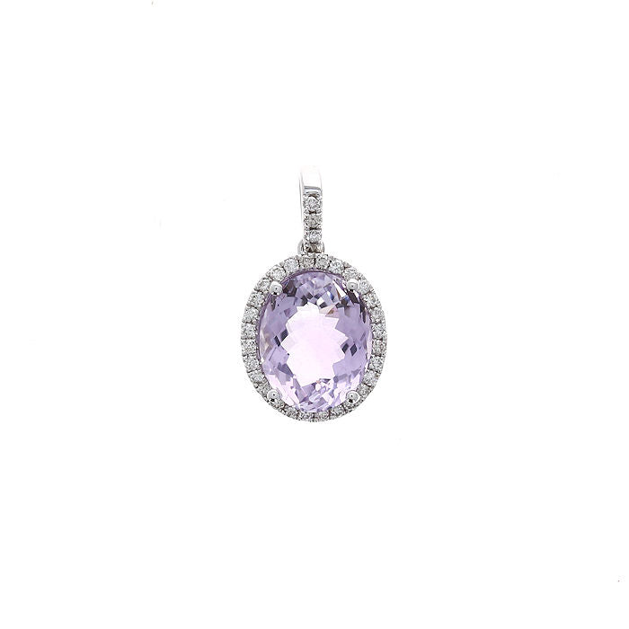 Ladies 14kt White Gold 3.29ct Amethyst and 0.22cts Diamond Pendant