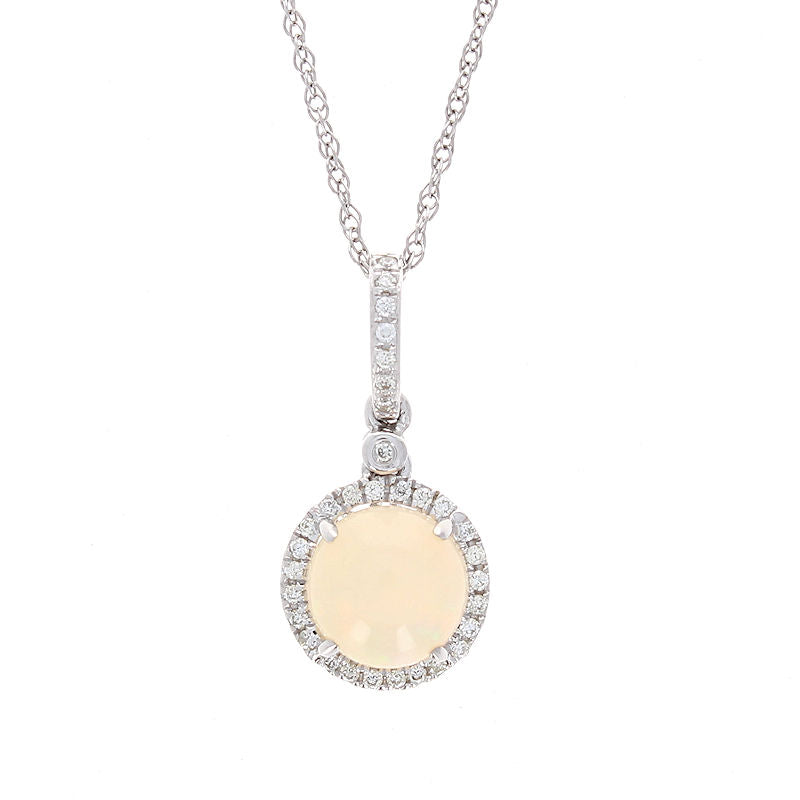 Ladies 14kt White Gold 1.20ct Opal and 0.12cts Diamond Necklace