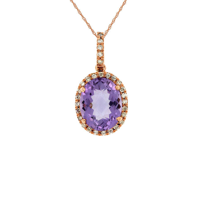 Ladies 14kt Rose Gold 2.70cts Amethyst and 0.18cts Diamond Pendant