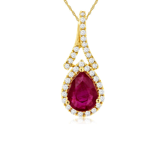 Ladies 14kt Yellow Gold 0.75ct Ruby and 0.15cts Diamond Pendant