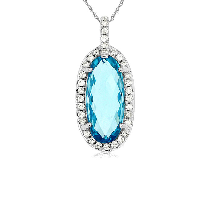 Ladies 14kt White Gold 4.00ct Blue Topaz and 0.17cts Diamond Pendant