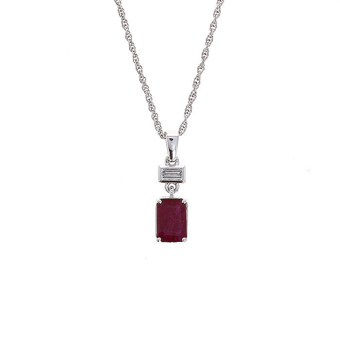 Ladies 14kt White Gold 0.93ct Ruby and 0.07ct Diamond Pendant