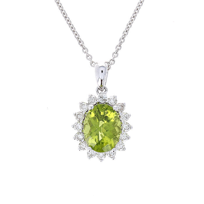 Ladies 14kt White Gold 2.16ct Peridot and 0.37cts Diamond Pendant