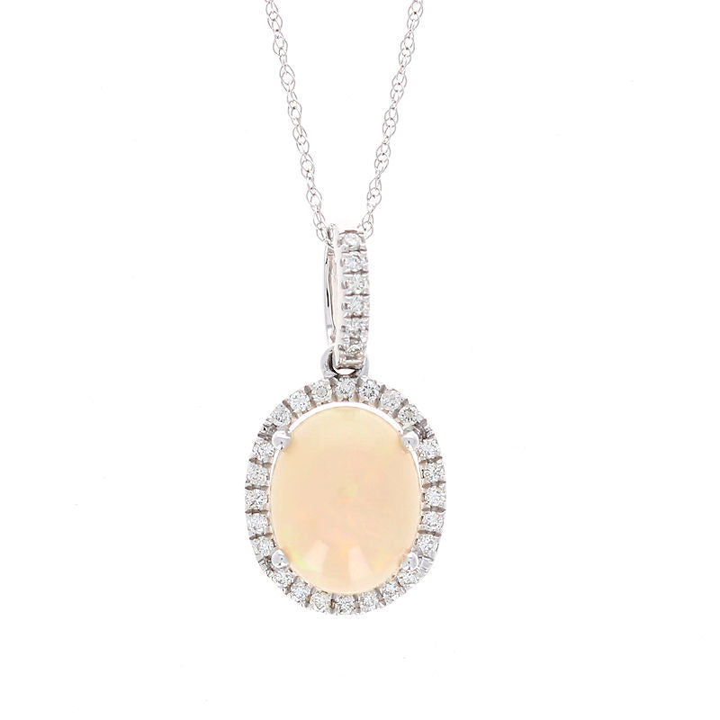 Ladies 14kt White Gold Opal and Diamond Necklace