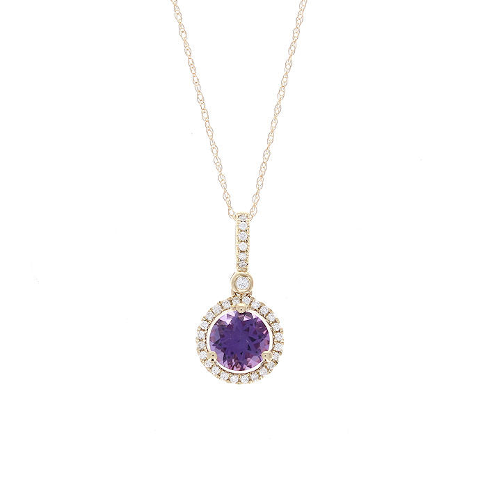 Ladies 14kt Yellow Gold 1.40ct Amethyst and 0.18cts Diamond Pendant