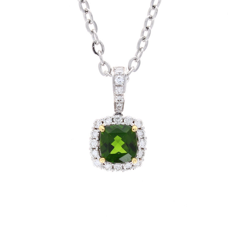Ladies 18kt White Gold 0.94ct Diopside and Diamond Pendant