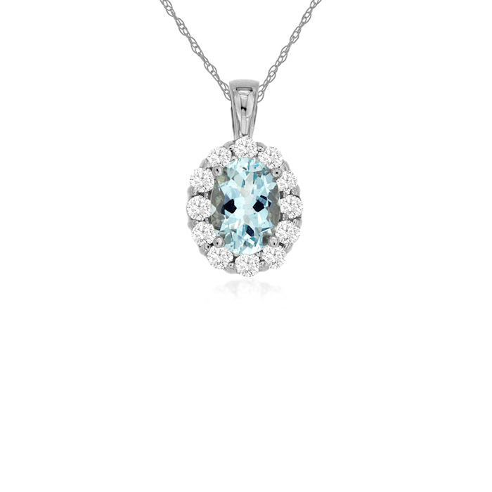 Ladies 14kt White Gold 0.68ct Aquamarine and 0.30cts Diamond Pendant