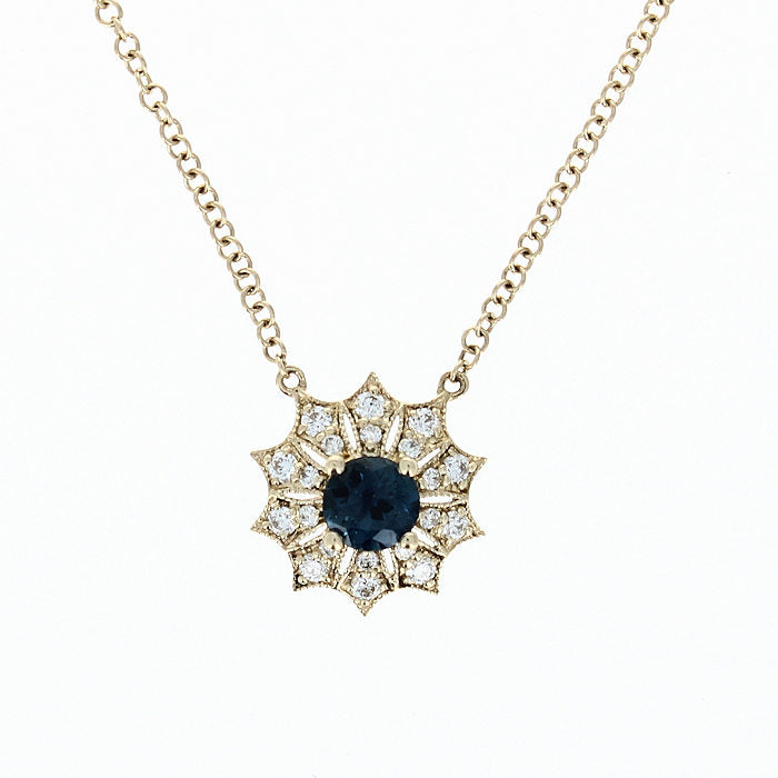 Ladies 14kt Yellow Gold 0.30ct Blue Sapphire and 0.12cts Diamond Pendant