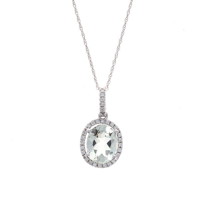 Ladies 14kt White Gold 2.50ct Prasiolite and Diamond Pendant