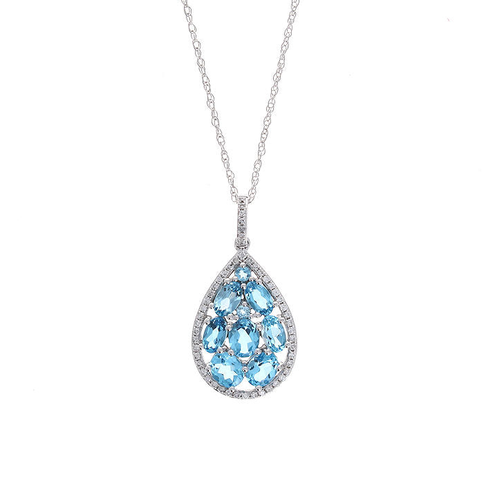 Ladies 14kt White Gold 2.50ct Blue Topaz and 0.20cts Diamond Pendant
