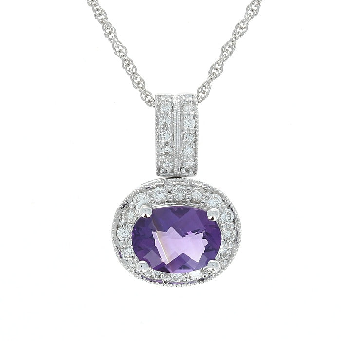 Ladies 14kt White Gold 1.00ct Amethyst and 0.25cts Diamond Pendant