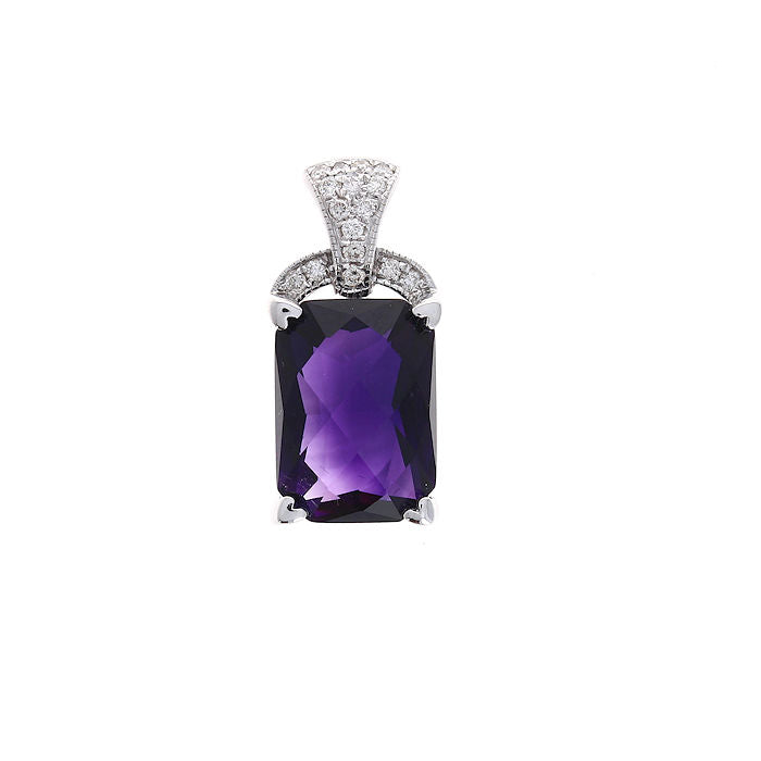 Ladies 14kt White Gold 6.52ct Amethyst and 0.15cts Diamond Pendant