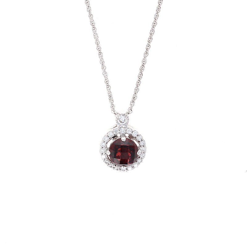 Ladies 18kt White Gold 2.00ct Garnet and 0.25cts Diamond Pendant