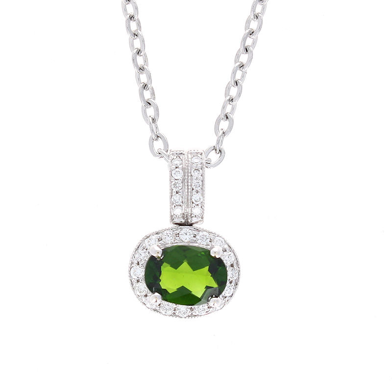 Ladies 14kt White Gold 1.30ct Diopside and Diamond Pendant