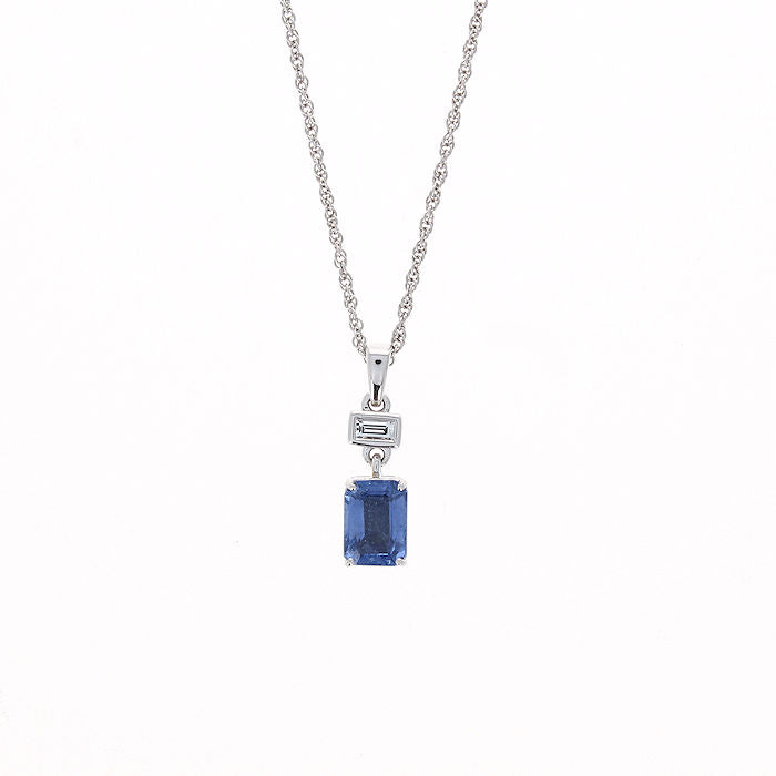 Ladies 14kt White Gold 1.22ct Sapphire and 0.08cts Diamond Pendant