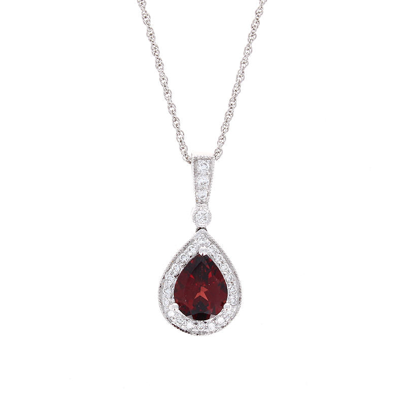 Ladies 14kt White Gold 2.06ct Garnet and 0.25cts Diamond Pendant