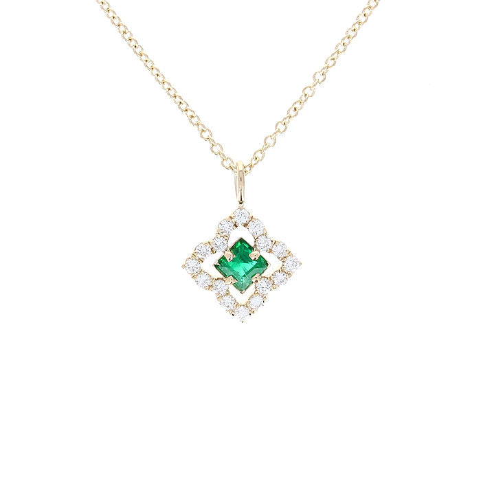 Ladies 14kt Yellow Gold 0.23ct Natural Emerald and 0.14cts Natural Diamond Necklace