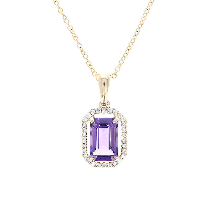 Ladies 14kt Yellow Gold 1.95ct Amethyst and 0.15cts Diamond Pendant