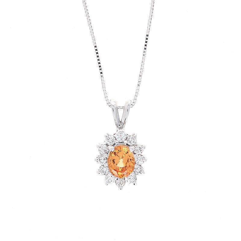 Ladies 14kt White Gold 1.16ct Orange Garnet and 0.37cts Diamond Necklace