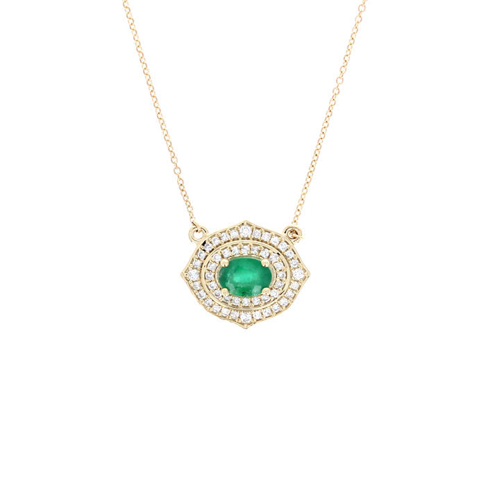 Ladies 14kt Yellow Gold 0.75ct Emerald and 0.35cts Diamond Pendant