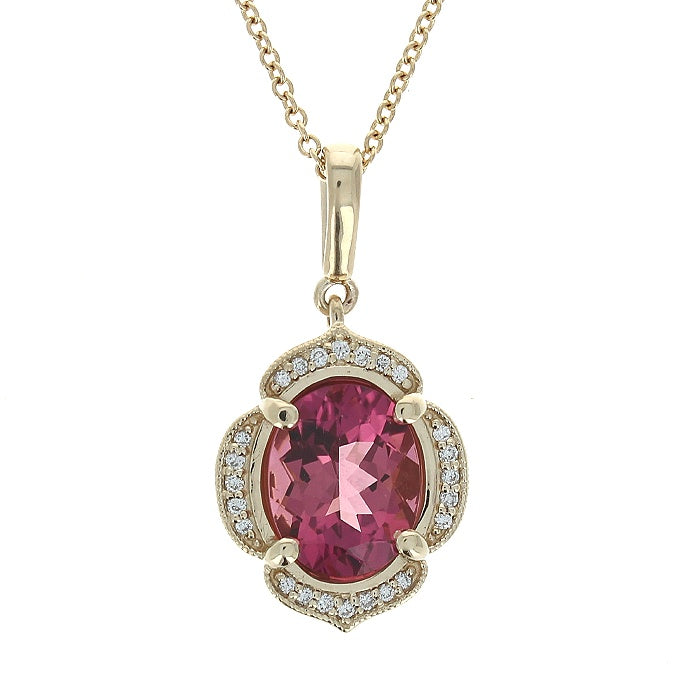 Ladies 14kt Yellow Gold 2.79ct Pink Tourmaline and 0.08cts Diamond Pendant