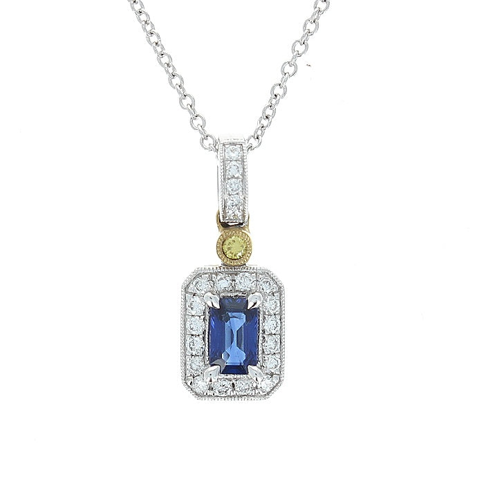 Ladies 18kt White and Yellow Gold 0.30ct Sapphire and 0.17cts Diamond Pendant Necklace