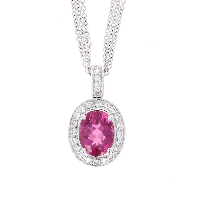 Ladies 18kt White and Yellow Gold 1.80ct Rubellite Tourmaline and Diamond Necklace