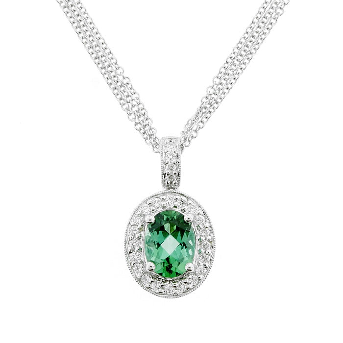 Ladies 18kt White Gold 1.32ct Green Tourmaline and 0.24cts Diamond Pendnat By Simon G
