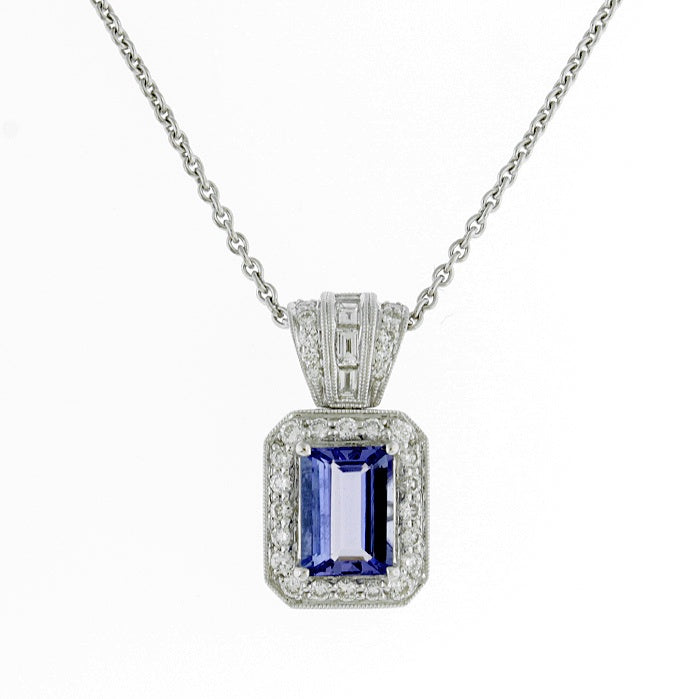 Ladies 18kt White Gold 1.40ct Tanzanite and 0.46cts Diamond Pendant By Simon G